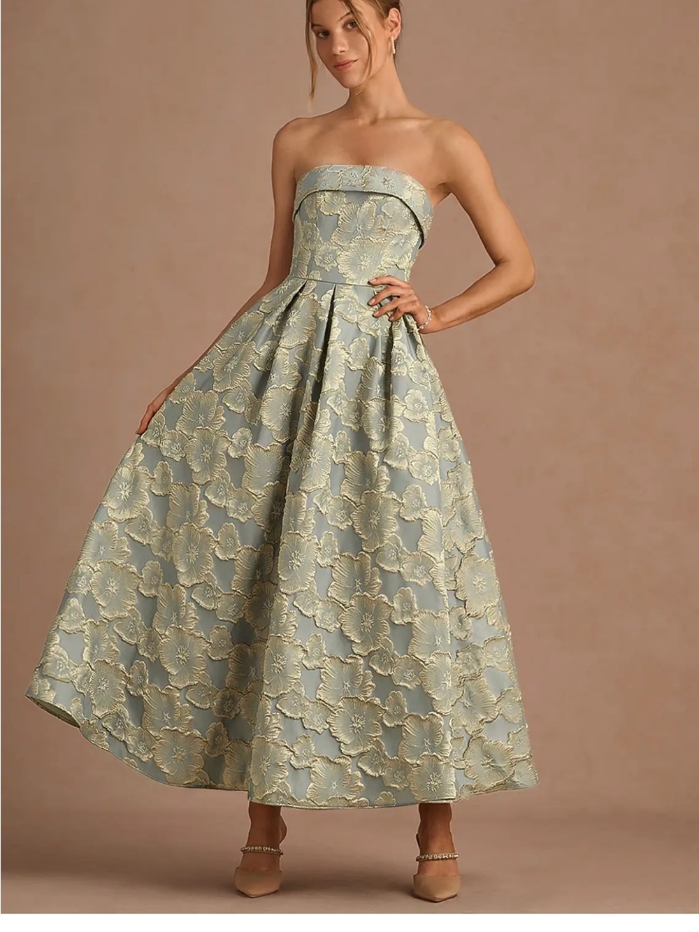 Azazie Strapless Florentine Blue Maxi Dress
